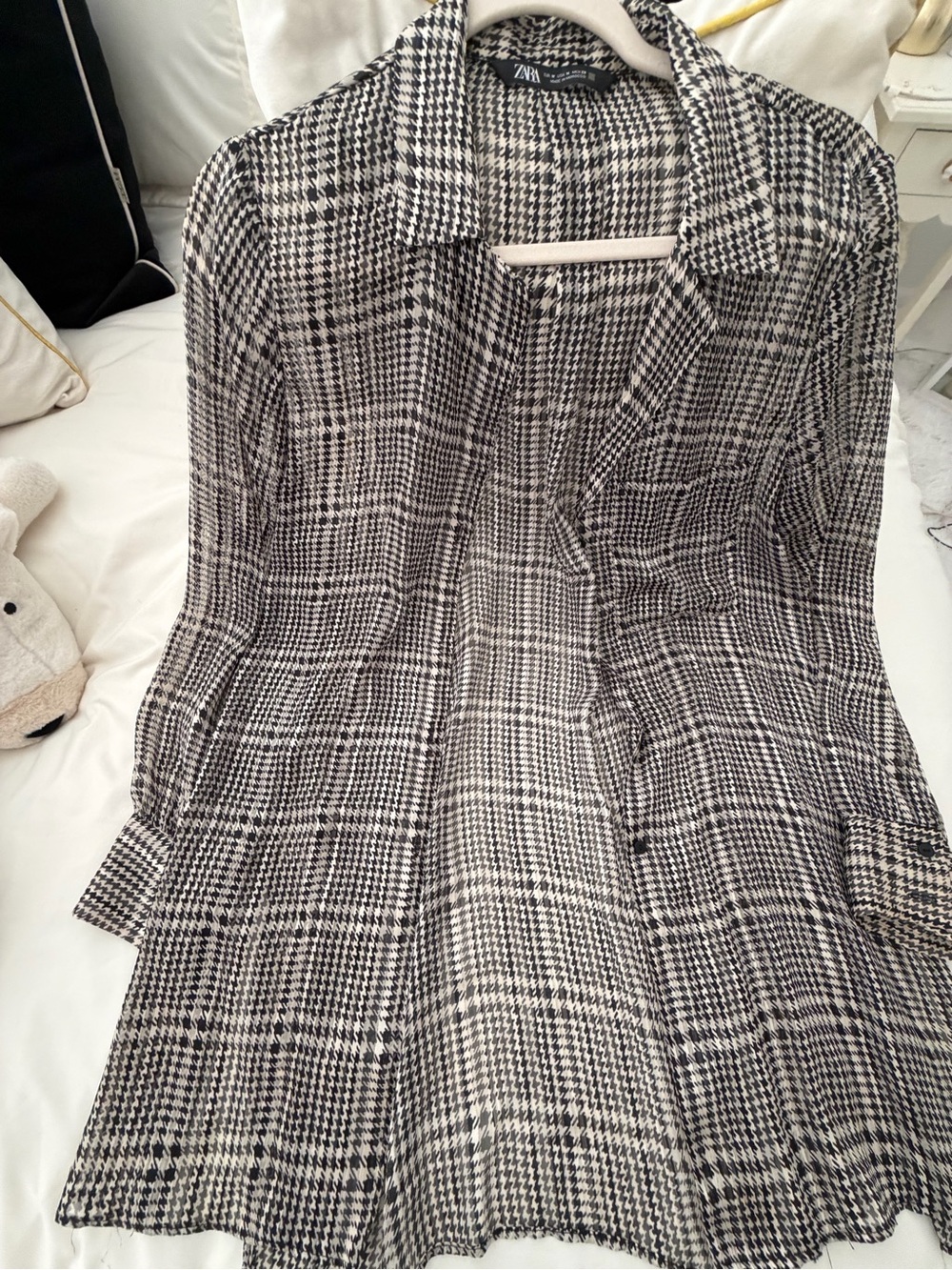 Zara Black and White Houndstooth Midi Dress